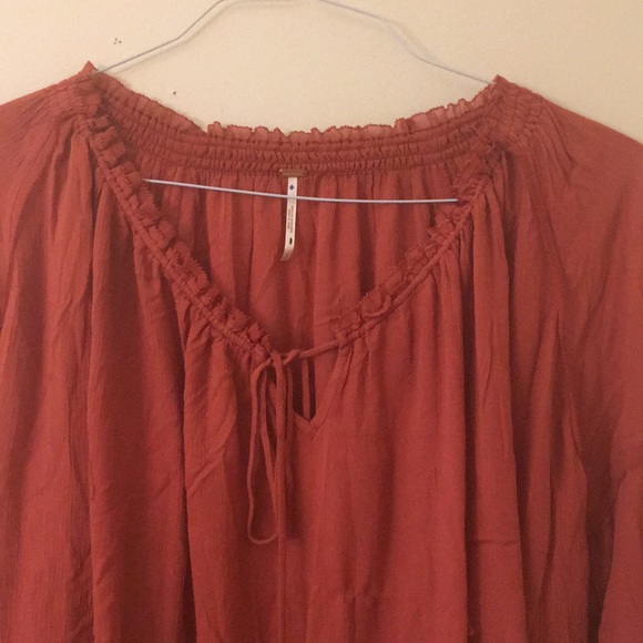 Free People Rust Orange Blouse Banda Crinkle - Picture 5 of 16